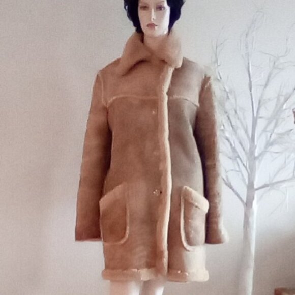 VTG Genuine House Of Leather Women's Suede Shearling Coat Sz M Bust 44" Doubled - Picture 13 of 14